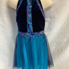 Navy velvet and turquoise skirted leotard with diamante trim