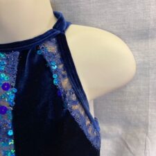 Navy velvet and turquoise skirted leotard with diamante trim