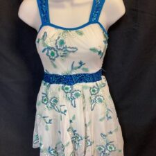 Teal and cream floral skirted leotard