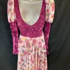 Floral and Cranberry velvet skirted leotard with puff sleeves