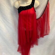 Red chiffon and black velvet flowy skirted leotard with scarf