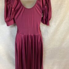 Burgundy lycra skirted leotard dress with puff sleeves