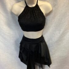 Black lace and lycra skirted biketard and crop top