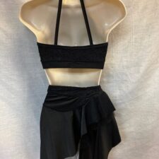 Black lace and lycra skirted biketard and crop top