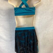 Emerald and black lace crop top and skirt