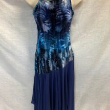 Blue patterned velvet and mesh skirted leotard
