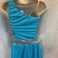 Turquoise and silver skirted biketard with belt
