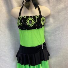 Neon green and black floral top and briefs