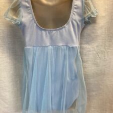 Pale blue skirted leotard with sheer cap sleeves and flower design