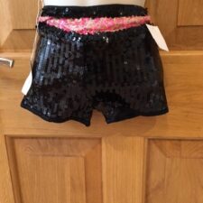 Black sequin shorts with pink sequin waistband