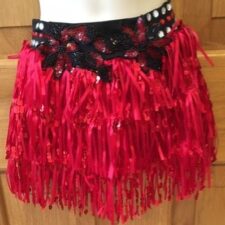 Red ribbon skirt with black sequin waistband