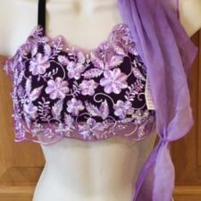 Purple crop top with floral applique and tie dye scarf