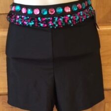Black lycra shorts with pink and turquoise sequins
