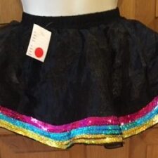 Black tutu skirt with pink, blue and yellow sequin ribbon trim