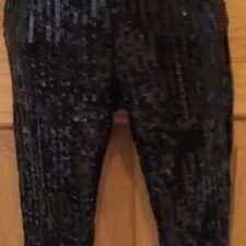 Black sequin cropped trousers with gold stud waistband