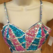 Pink, turquoise and white sequin crop top