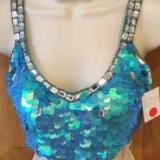 Aqua sequin crop top with fish scales design