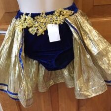 Blue velvet briefs with metallic gold half skirt