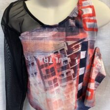 Black and red graffiti top and arm band and mesh sleeve