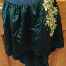 Dark green satin skirt with gold floral applique