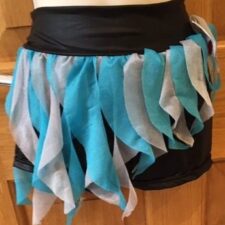 Blue, grey and black bikeshorts with streamer skirt