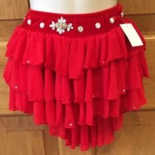 Red ruffle skirt with velvet waistband and silver sparkles