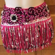 Pink, black and white fringe skirt with sequins and floral applique