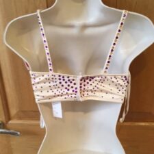 Cream crop top with purple sequins and floral applique