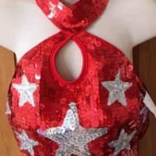 Red and silver sequin crop top with stars and beading
