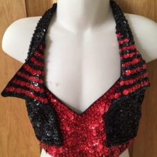 Red and black sequin crop top with lapels