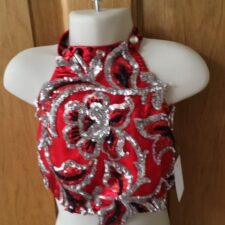Red, silver and black sequin crop top with halter neck