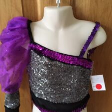 Purple, black and grey sequin crop top with puffed single sleeve