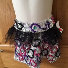 Silver and black sequin shorts with swirl design and net skirt