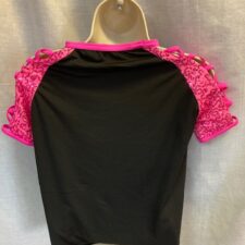 Black and hot pink lycra top with sequin sleeves