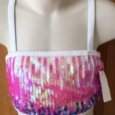 White, pink and blue sequin crop top