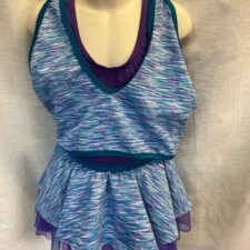 Turquoise and purple striped hooded crop top with leotard and tutu skirt