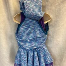 Turquoise and purple striped hooded crop top with leotard and tutu skirt