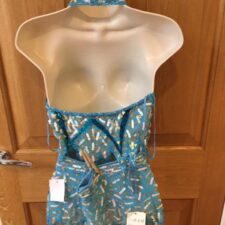 Pale blue silk sequin crop top and jagged hem skirt