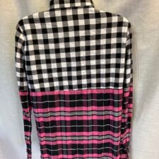 Black, pink and white plaid flannel shirt