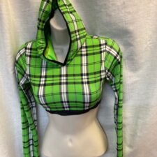 Neon green plaid hooded top