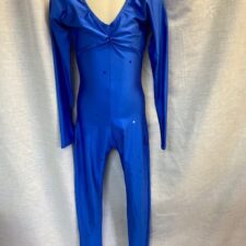 Royal blue long sleeve catsuit with rouched front and sparkles