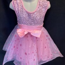 Pink sparkle skirted leotard with polka dots