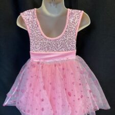 Pink sparkle skirted leotard with polka dots