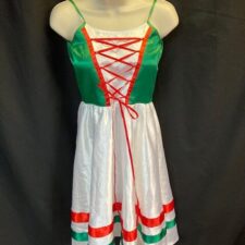 Red, green and white satin peasant dress