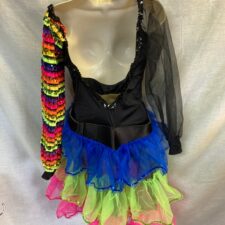 Black and multi colour ribbon leotard and can can skirt