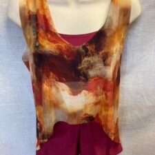 Wine crop top and shorts with multi colour mesh over top