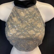 Grey lace and sequin crop top