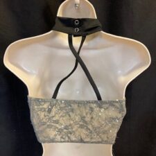 Grey lace and sequin crop top