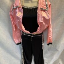 Pink silk jacket with black all-in-one