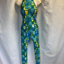 Turquoise and yellow geometric print halter neck catsuit - Bespoke measurement costumes